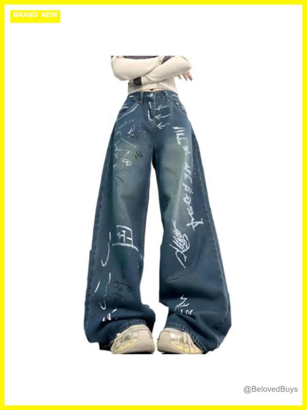 Y2K Grunge High Waist Wide Leg Doodle Print Denim Pants Women